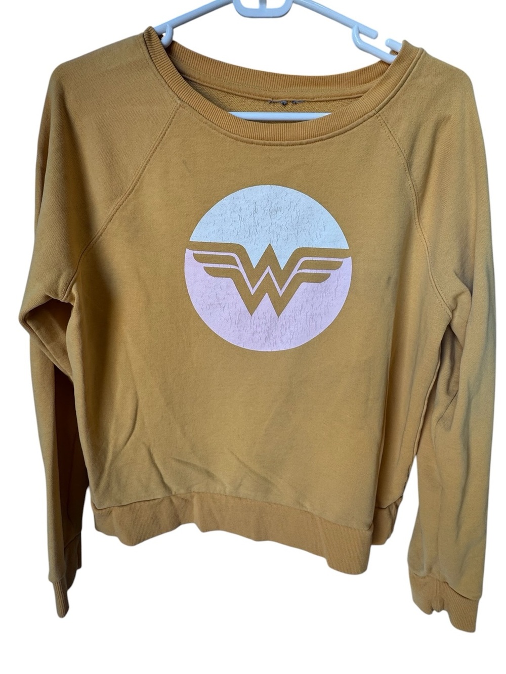 Wonder Woman Retro Aged Graphic Sweatshirt in Mustard Yellow Women’s S
